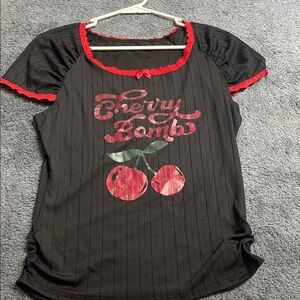SHEIN Black and Red Cherry Bomb Blouse
